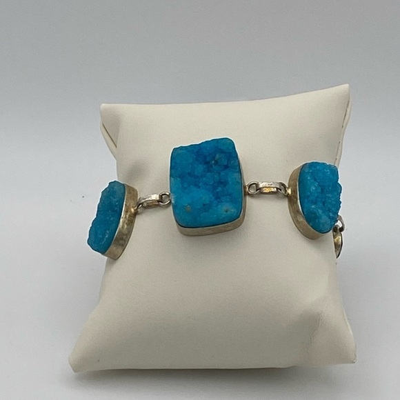 Jewelry - Large turquoise blue druzy bracelet set in 925 Sterling silver.